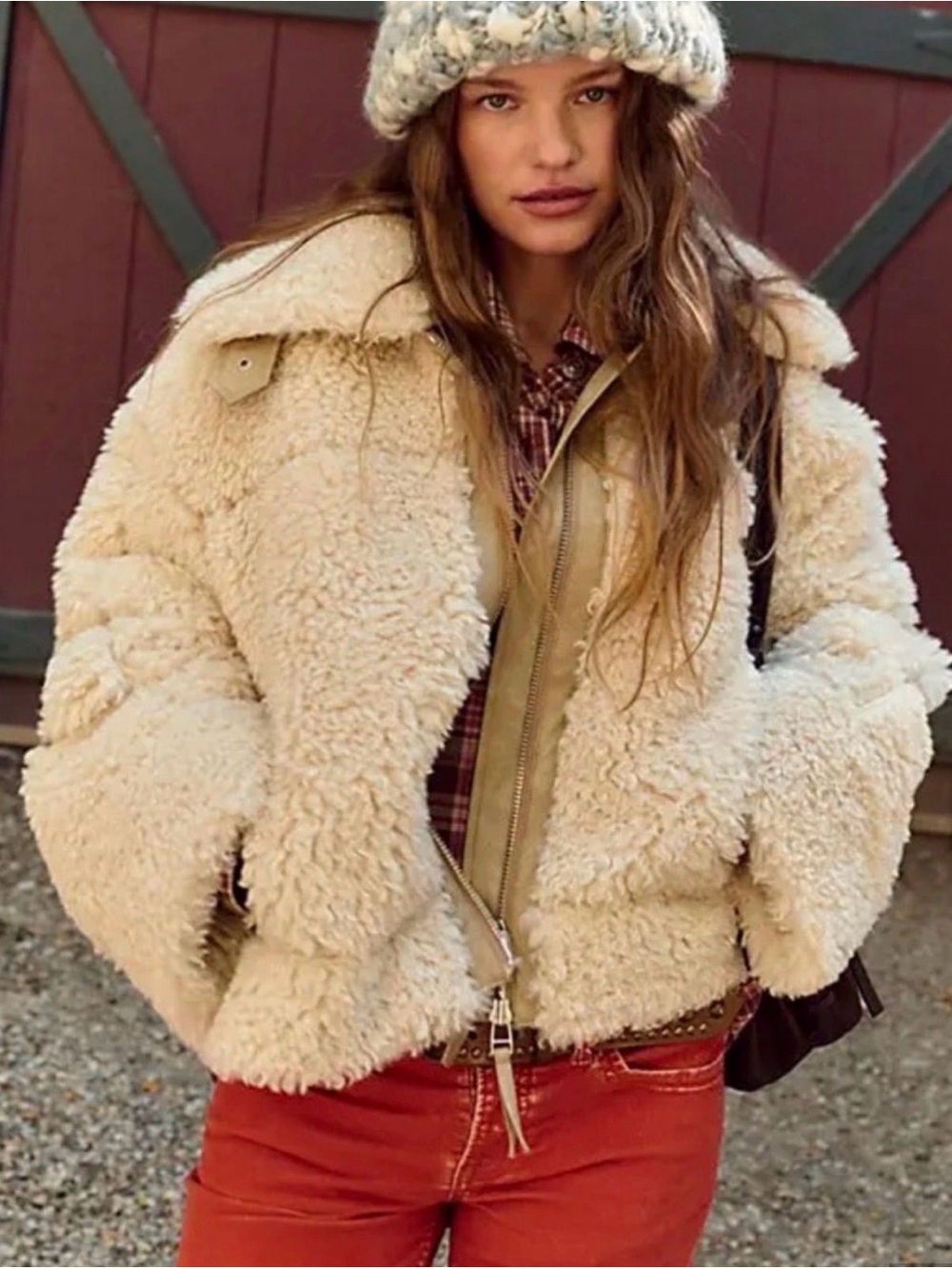 Free People Cream Teddy Sherpa Jacket